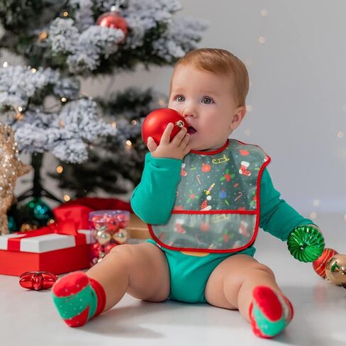 4 قطع من مرايل تغذية الأطفال في عيد الميلاد للأطفال الصغار، مجموعة مريلة مقاومة للماء مع جيب لالتقاط الفتات للرضع، مريلة طعام قابلة للتعديل للتسنين، هدية تذكارية لعيد الميلاد، من 6 إلى 12 شهرًا in Kuwait