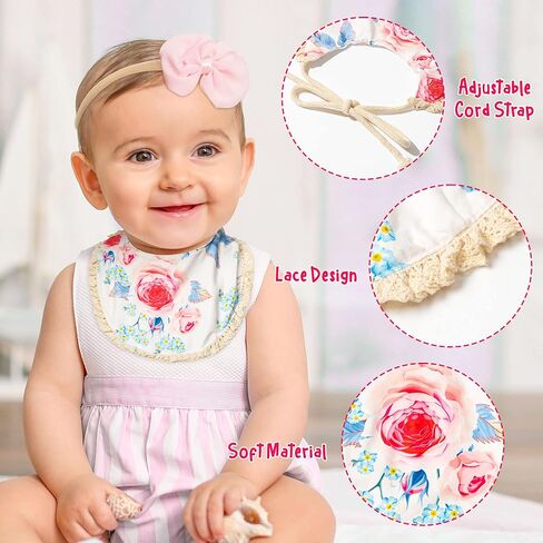 6 قطع من مرايل تغذية الأطفال من قطن الموسلين من Zainpe مع مجموعة عصابة رأس على شكل زهور ودانتيل قابل للتعديل مريلة لعاب بوهو للأطفال، أقمشة تجشؤ ناعمة وماصة للفتيات الرضع حديثي الولادة والأطفال الصغار في مرحلة التسنين in Kuwait