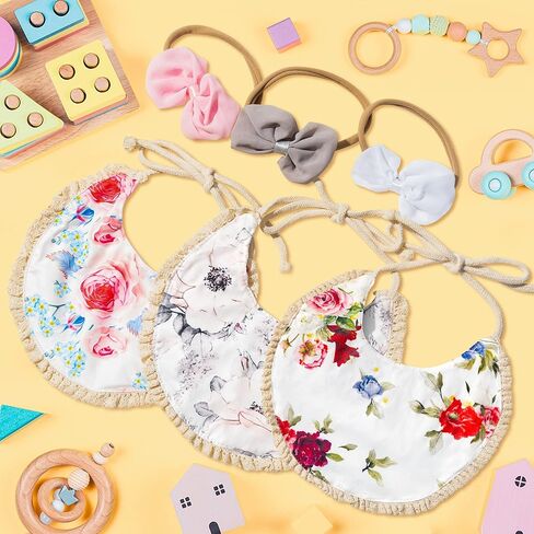 6 قطع من مرايل تغذية الأطفال من قطن الموسلين من Zainpe مع مجموعة عصابة رأس على شكل زهور ودانتيل قابل للتعديل مريلة لعاب بوهو للأطفال، أقمشة تجشؤ ناعمة وماصة للفتيات الرضع حديثي الولادة والأطفال الصغار في مرحلة التسنين in Kuwait