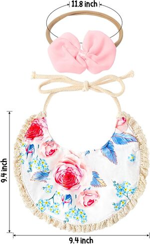 6 قطع من مرايل تغذية الأطفال من قطن الموسلين من Zainpe مع مجموعة عصابة رأس على شكل زهور ودانتيل قابل للتعديل مريلة لعاب بوهو للأطفال، أقمشة تجشؤ ناعمة وماصة للفتيات الرضع حديثي الولادة والأطفال الصغار في مرحلة التسنين in Kuwait