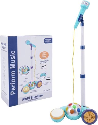 Hiitytin Kids Karaoke Microphone with Adjustable Stand, Music Sing Along with Flashing Stage Lights for Fun Musical Effects, Toddler Microphone with Stand, Gift for Age 3+ Years Old Girls Boys in Kuwait