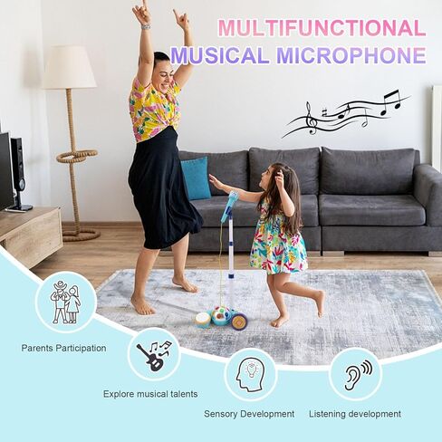 Hiitytin Kids Karaoke Microphone with Adjustable Stand, Music Sing Along with Flashing Stage Lights for Fun Musical Effects, Toddler Microphone with Stand, Gift for Age 3+ Years Old Girls Boys in Kuwait