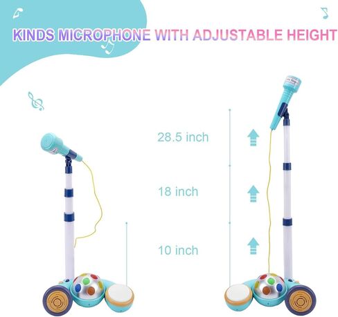 Hiitytin Kids Karaoke Microphone with Adjustable Stand, Music Sing Along with Flashing Stage Lights for Fun Musical Effects, Toddler Microphone with Stand, Gift for Age 3+ Years Old Girls Boys in Kuwait