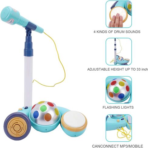 Hiitytin Kids Karaoke Microphone with Adjustable Stand, Music Sing Along with Flashing Stage Lights for Fun Musical Effects, Toddler Microphone with Stand, Gift for Age 3+ Years Old Girls Boys in Kuwait