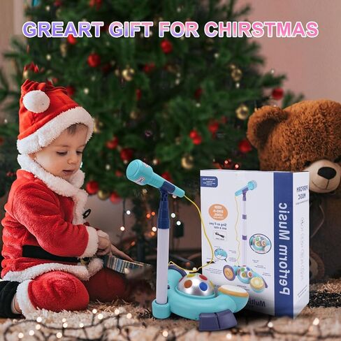 Hiitytin Kids Karaoke Microphone with Adjustable Stand, Music Sing Along with Flashing Stage Lights for Fun Musical Effects, Toddler Microphone with Stand, Gift for Age 3+ Years Old Girls Boys in Kuwait