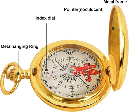 بوصلة جيب GUCOO للمشي لمسافات طويلة والبقاء على قيد الحياة من النحاس المعدني الصغير، بوصلة عسكرية للرجال للتخييم، بوصلة ملاحة مغناطيسية كبيرة للصيد، بوصلة محمولة باليد in Kuwait