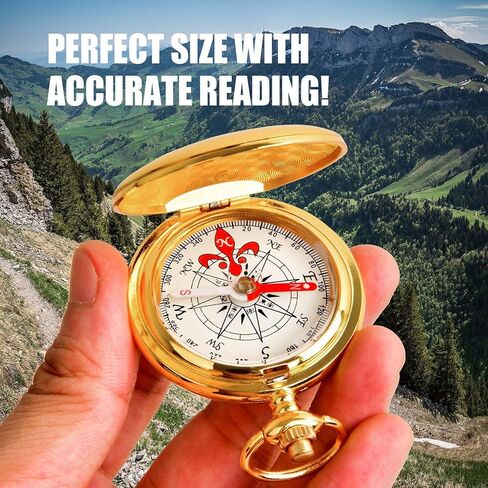 بوصلة جيب GUCOO للمشي لمسافات طويلة والبقاء على قيد الحياة من النحاس المعدني الصغير، بوصلة عسكرية للرجال للتخييم، بوصلة ملاحة مغناطيسية كبيرة للصيد، بوصلة محمولة باليد in Kuwait