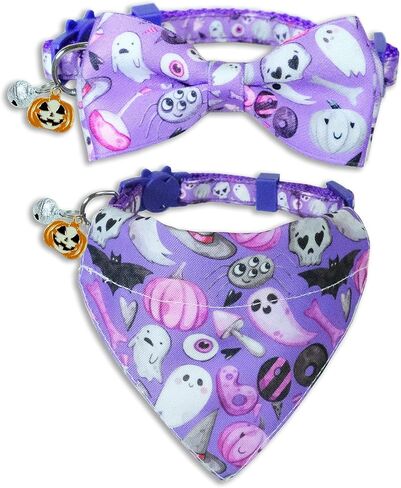 طوق القطط للهالوين مع ربطة عنق وأجراس، شبح العطلة والقطط اليقطين مع سحر للأولاد والبنات الذكور والإناث والقطط الصغيرة in Kuwait