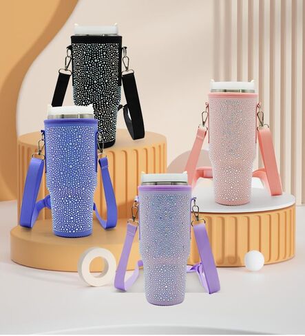 40 oz Stanley Cup Bag, Water Bottle Holder Pouch with Adjustable Strap Tumbler Carrier for Stanley Cup Accessories Stanley Backpack for Cup (Purple) in Saudi Arabia