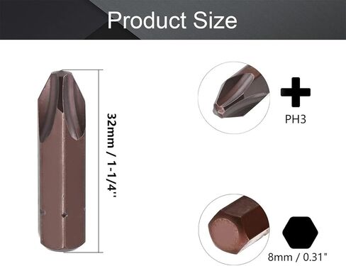 Utoolmart 20Pcs Phillips PH3 Screwdriver Bits, 8mm Dia Hex Shank, S2 Magnetic Screwdriver Bits, 32mm Length in Saudi Arabia