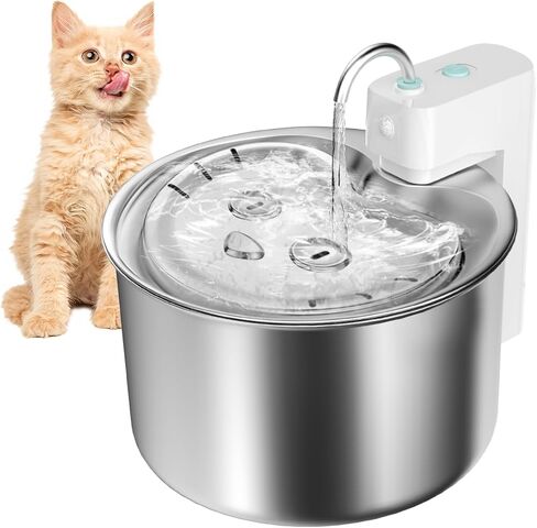 نافورة مياه من الفولاذ المقاوم للصدأ للقطط - نافورة مياه سعة 145 أونصة/4.3 لتر للقطط بالداخل، موزع مياه أوتوماتيكي للقطط والكلاب مع مضخة ذكية للقطط والكلاب والحيوانات الأليفة المتعددة in Kuwait