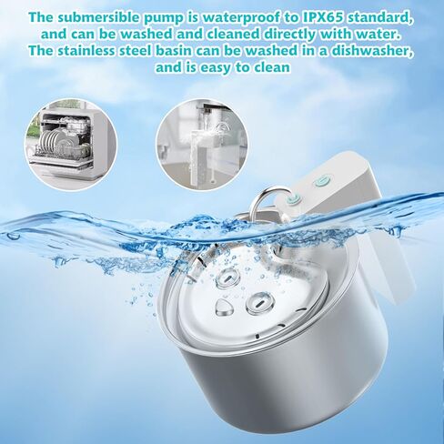 نافورة مياه من الفولاذ المقاوم للصدأ للقطط - نافورة مياه سعة 145 أونصة/4.3 لتر للقطط بالداخل، موزع مياه أوتوماتيكي للقطط والكلاب مع مضخة ذكية للقطط والكلاب والحيوانات الأليفة المتعددة in Kuwait