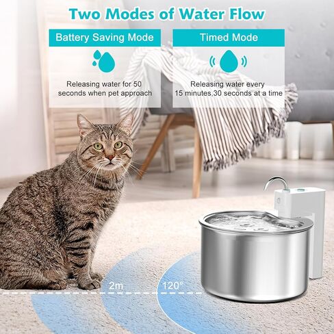 نافورة مياه من الفولاذ المقاوم للصدأ للقطط - نافورة مياه سعة 145 أونصة/4.3 لتر للقطط بالداخل، موزع مياه أوتوماتيكي للقطط والكلاب مع مضخة ذكية للقطط والكلاب والحيوانات الأليفة المتعددة in Kuwait