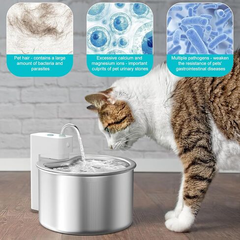 نافورة مياه من الفولاذ المقاوم للصدأ للقطط - نافورة مياه سعة 145 أونصة/4.3 لتر للقطط بالداخل، موزع مياه أوتوماتيكي للقطط والكلاب مع مضخة ذكية للقطط والكلاب والحيوانات الأليفة المتعددة in Kuwait
