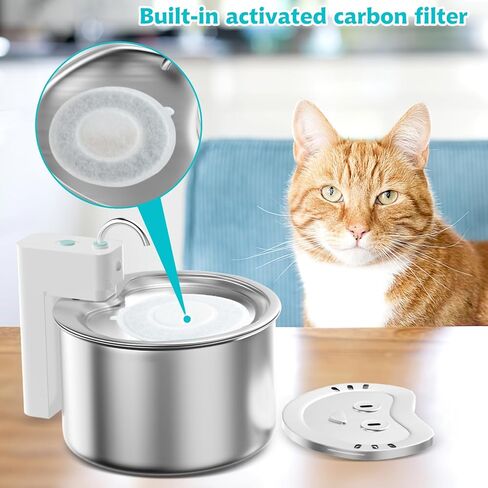 نافورة مياه من الفولاذ المقاوم للصدأ للقطط - نافورة مياه سعة 145 أونصة/4.3 لتر للقطط بالداخل، موزع مياه أوتوماتيكي للقطط والكلاب مع مضخة ذكية للقطط والكلاب والحيوانات الأليفة المتعددة in Kuwait