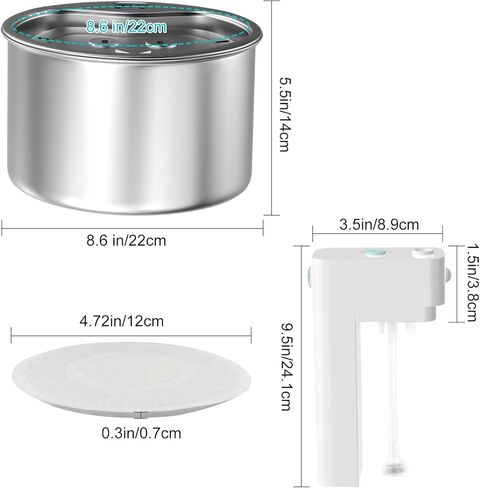 نافورة مياه من الفولاذ المقاوم للصدأ للقطط - نافورة مياه سعة 145 أونصة/4.3 لتر للقطط بالداخل، موزع مياه أوتوماتيكي للقطط والكلاب مع مضخة ذكية للقطط والكلاب والحيوانات الأليفة المتعددة in Kuwait