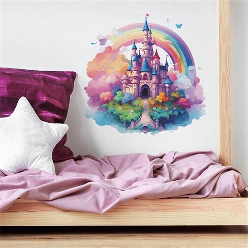 ملصقات حائط من Fanwaoo يونيكورن دريم كاسل للفتيات وغرفة الأطفال الملونة بألوان قوس قزح وملصقات حائط لغرفة نوم الأطفال وديكور الحائط in Kuwait