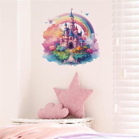 ملصقات حائط من Fanwaoo يونيكورن دريم كاسل للفتيات وغرفة الأطفال الملونة بألوان قوس قزح وملصقات حائط لغرفة نوم الأطفال وديكور الحائط in Kuwait