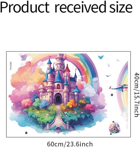 ملصقات حائط من Fanwaoo يونيكورن دريم كاسل للفتيات وغرفة الأطفال الملونة بألوان قوس قزح وملصقات حائط لغرفة نوم الأطفال وديكور الحائط in Kuwait