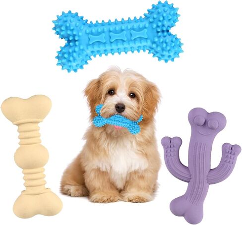 FRIUSATE 3 Pack Dog Chew Toys for Puppy Teething Soft Rubber Bones Teething Toys Funny Interactive Dog Toys for Cleaning Teeth Suitable for Small Medium Dogs in Kuwait