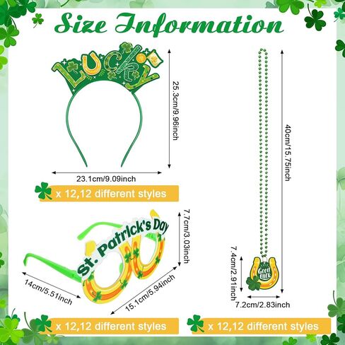 Herdear 36 قطعة مجموعة هدايا حفلات عيد القديس باتريك، نظارات شامروك محظوظة، عقد من الخرز، عصابات رأس أيرلندية خضراء، لوازم إكسسوارات تنكرية لحفلات عيد القديس باتريك، دعامات كشك الصور للأطفال الأولاد والبنات in Kuwait