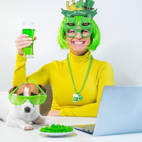 Herdear 36 قطعة مجموعة هدايا حفلات عيد القديس باتريك، نظارات شامروك محظوظة، عقد من الخرز، عصابات رأس أيرلندية خضراء، لوازم إكسسوارات تنكرية لحفلات عيد القديس باتريك، دعامات كشك الصور للأطفال الأولاد والبنات in Kuwait