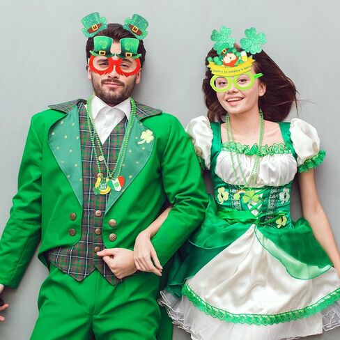 Herdear 36 قطعة مجموعة هدايا حفلات عيد القديس باتريك، نظارات شامروك محظوظة، عقد من الخرز، عصابات رأس أيرلندية خضراء، لوازم إكسسوارات تنكرية لحفلات عيد القديس باتريك، دعامات كشك الصور للأطفال الأولاد والبنات in Kuwait