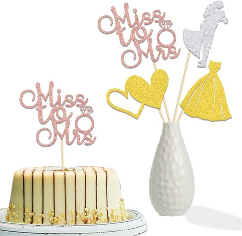 عصي مركزية من Miss to Mrs، ديكورات حفلات الزفاف، ديكور حفلات خطوبة الزفاف، أغطية طاولات Miss to Mrs مع مستلزمات حفلات العزوبية على شكل قلب وردي وذهبي وفضي وذهبي 12 قطعة in Kuwait