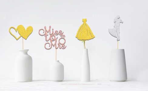 عصي مركزية من Miss to Mrs، ديكورات حفلات الزفاف، ديكور حفلات خطوبة الزفاف، أغطية طاولات Miss to Mrs مع مستلزمات حفلات العزوبية على شكل قلب وردي وذهبي وفضي وذهبي 12 قطعة in Kuwait