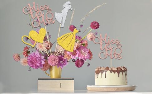 عصي مركزية من Miss to Mrs، ديكورات حفلات الزفاف، ديكور حفلات خطوبة الزفاف، أغطية طاولات Miss to Mrs مع مستلزمات حفلات العزوبية على شكل قلب وردي وذهبي وفضي وذهبي 12 قطعة in Kuwait