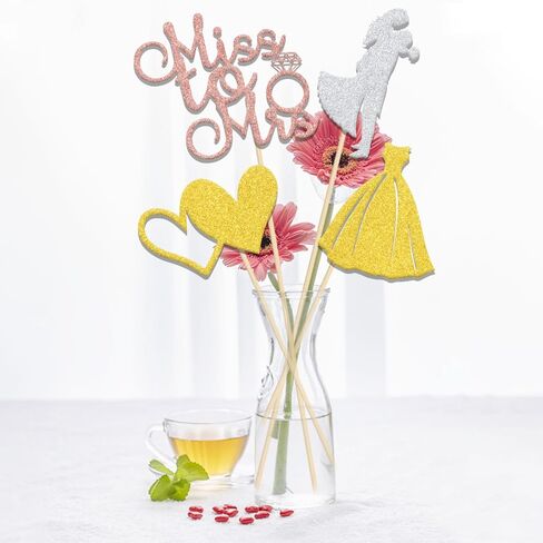 عصي مركزية من Miss to Mrs، ديكورات حفلات الزفاف، ديكور حفلات خطوبة الزفاف، أغطية طاولات Miss to Mrs مع مستلزمات حفلات العزوبية على شكل قلب وردي وذهبي وفضي وذهبي 12 قطعة in Kuwait
