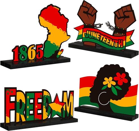 4 قطع من القطع المركزية الخشبية لطاولة Juneteenth وعباءة خشبية من Juneteenth تفضل حفلات Juneteenth ديكورات حفلات Juneteenth قطع مركزية لتزيين الطاولة الخشبية لديكورات سطح المكتب المنزلية من Juneteenth in Kuwait