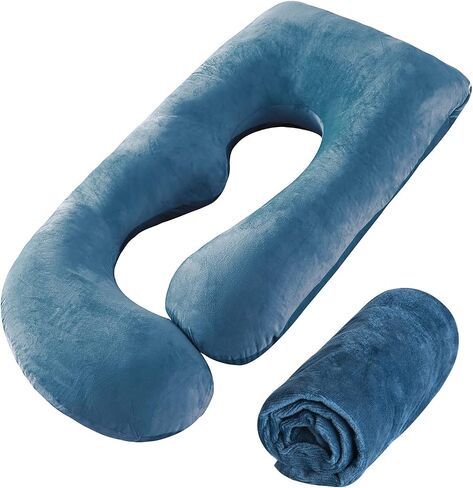 SLIGUY Pregnancy Pillow Cover G Shaped, 57-Inch Replacement Pillowcase, Used for Maternity Pillows, 100% Velvet, Double Zipper Stretch Fabric, Super Soft, Universal Type, (G Blue) in Saudi Arabia