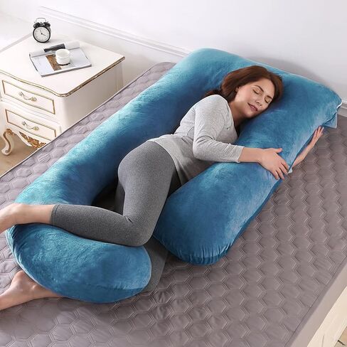 SLIGUY Pregnancy Pillow Cover G Shaped, 57-Inch Replacement Pillowcase, Used for Maternity Pillows, 100% Velvet, Double Zipper Stretch Fabric, Super Soft, Universal Type, (G Blue) in Saudi Arabia