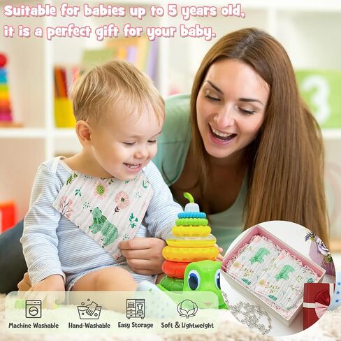 2ooya 4Pcs Muslin Baby Hooded Towel & Washcloth Set Green Bear Cotton Absorbent Bath Towels Blanket with Hood Newborn Toddlers Infant Boys Girls Shower Gift for Baby Cleanups and Bathing in Kuwait