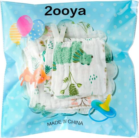 2ooya 4Pcs Muslin Baby Hooded Towel & Washcloth Set Green Bear Cotton Absorbent Bath Towels Blanket with Hood Newborn Toddlers Infant Boys Girls Shower Gift for Baby Cleanups and Bathing in Kuwait