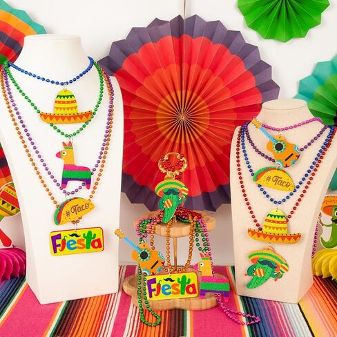 Cinco de Mayo Party Favors, 12PCS Fiesta Necklace Bead Favors, Mexican Metallic 12 Kinds of Cinco de Mayo Necklace Decorations, Fiesta Cactus Maracas Accessories for Mexican Carnival Party Supplies in Saudi Arabia