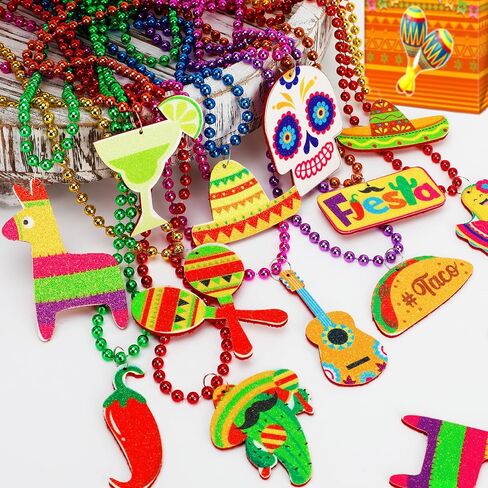 Cinco de Mayo Party Favors, 12PCS Fiesta Necklace Bead Favors, Mexican Metallic 12 Kinds of Cinco de Mayo Necklace Decorations, Fiesta Cactus Maracas Accessories for Mexican Carnival Party Supplies in Saudi Arabia
