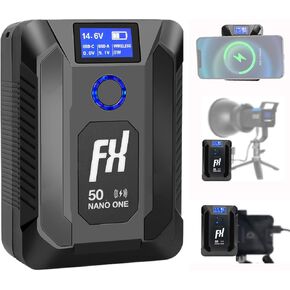 FXLION Nano ONE Upgraded V Mount Battery,50Wh 14.8V 3400mAh V Lock Battery Built-in Wireless Charger,with D-Tap,USB-A,USB-C Ports for Cameras/Camcorders/MacBook/Smartphone/Monitors