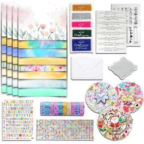 Card Making Supplies, Card Making Kit For Adults And Kids, 32 Blank Greeting Cards & Envelopes With Reusable Stamps DIY Greeting Card Set - Thank You Birthday Mother's Day Christmas Congradulation