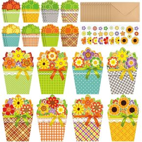 Pasimy 24 Sets Fall Card Making Kits Flowerpot Handmade DIY Greeting Cards with Flowers Stickers Envelopes Ribbons for Preschool Primary School Kids Classroom Autumn Make Your Own Crafts Gifts