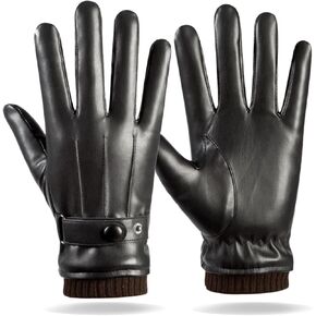 LJCZKA Men's Winter Warm Touchscreen Leather Gloves Adjustable Thermal Driving PU Leather Gloves