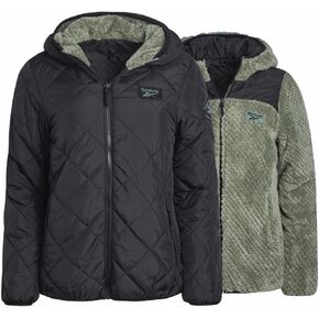 Reebok Women's Puffer Jacket - Quilted Puffer Reversible to Faux Fleece Jacket - Insulated Winter Jackets for Women (S-XL)