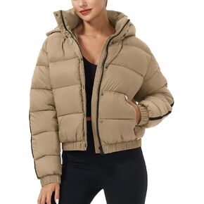 Pioneer Camp Women's Winter Cropped Puffer Jacket with Hood Waterproof Short Warm Quilted Jacket Puffy Bubble Coat Outerwear
