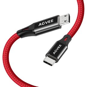 AGVEE 2 Pack 6ft USB-C OTG إلى Micro USB Cable، شاحن مضفر لمزامنة البيانات سلك شحن محول لهاتف Samsung Galaxy S7 S6، J7، J3، LG، PS4، Kindle، PS4 Xbox Controller، هاتف Android، رمادي داكن