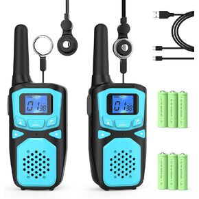 Walkie Talkies for Kids Rechargeable, 2 Pack Long Range Walkie-Talkie for Small 2 Way Radio Hands-Free Outdoor Camping, Hiking Talki with Wearable Lanyard Birthday Xmas Toys Gifts for Boys Girls Kids