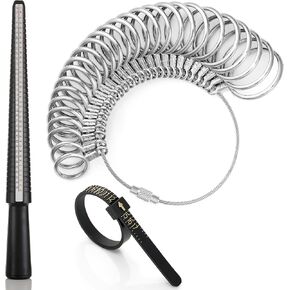 Bflaae Ring Sizer Measuring Tool Kit, Plastic Ring Mandrel, Reusable Finger Size Tape 1-17 USA Rings Size, 27 PCS Stainless Steel Measuring Ring Tool, US Ring Size 0-13 with Half Size