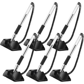 6 Pcs Desktop Pens with Plastic Chains and Holder Secure Counter Pens with Chain Desktop Black 0.5mm Pen Set for Office Home Supplies