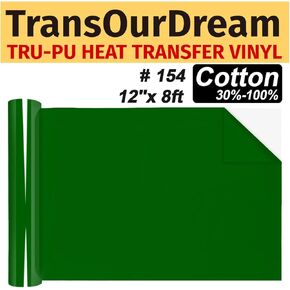TransOurDream Tru-PU Heat Transfer Vinyl Roll, Matte Pine Green 12'' x 8ft HTV Vinyl for Explore AIR 2, Maker, Cameo, Matte Iron on Vinyl for T-Shirts, Thinner, Soft, Sticky, Unprintable