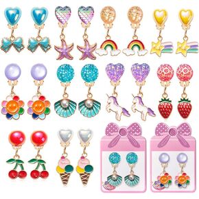 Clip on Earrings for Girls, 10 Pairs Party Favor Princess Play Jewelry for Little Girls Clip on Earrings Kids, Toddler Cute Dangle Earrings Set Birthday Gifts